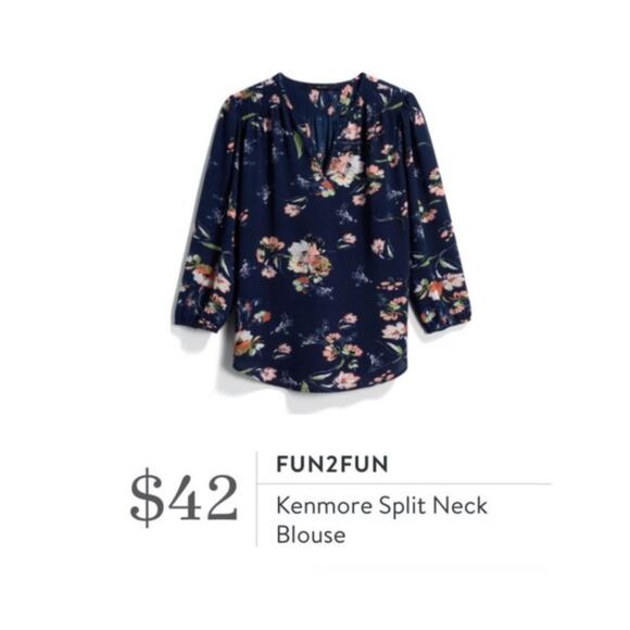 Fun2Fun SMALL Kenmore Split Neck Blouse - Stitch Fix 3/4 Sleeve Floral Top - Picture 7 of 11